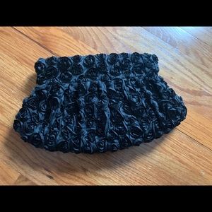 Betsy Johnson black clutch with rose details
